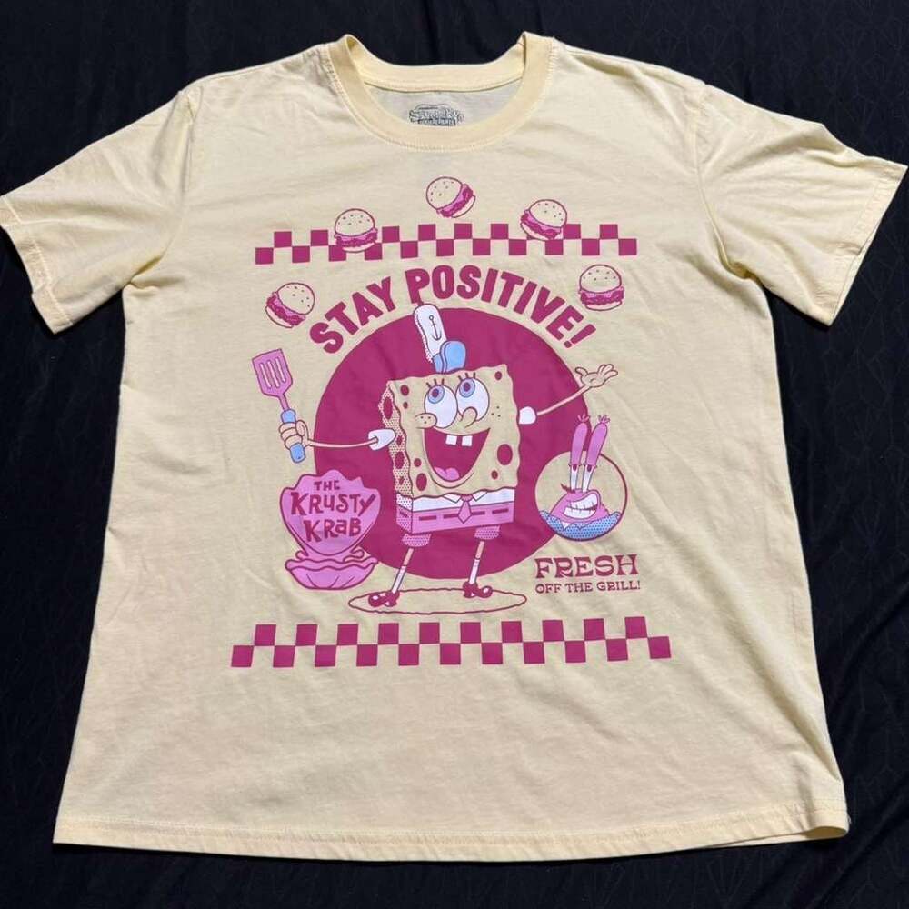 SpongeBob SquarePants Stay Positive Fresh Off The Grill Graphic Tee Pastel Yello